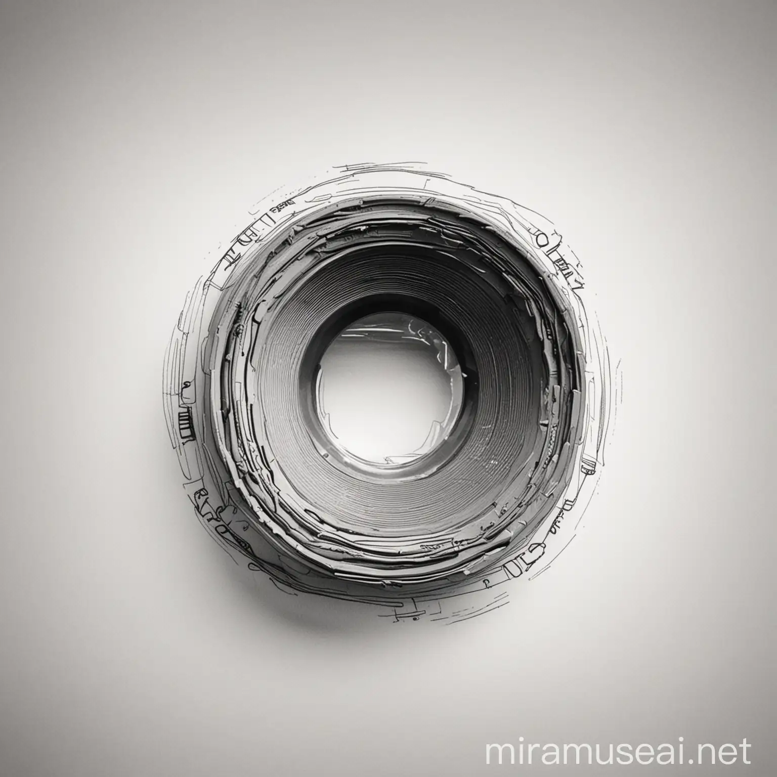 Minimalist Sketch of DSLR Lens on White Paper