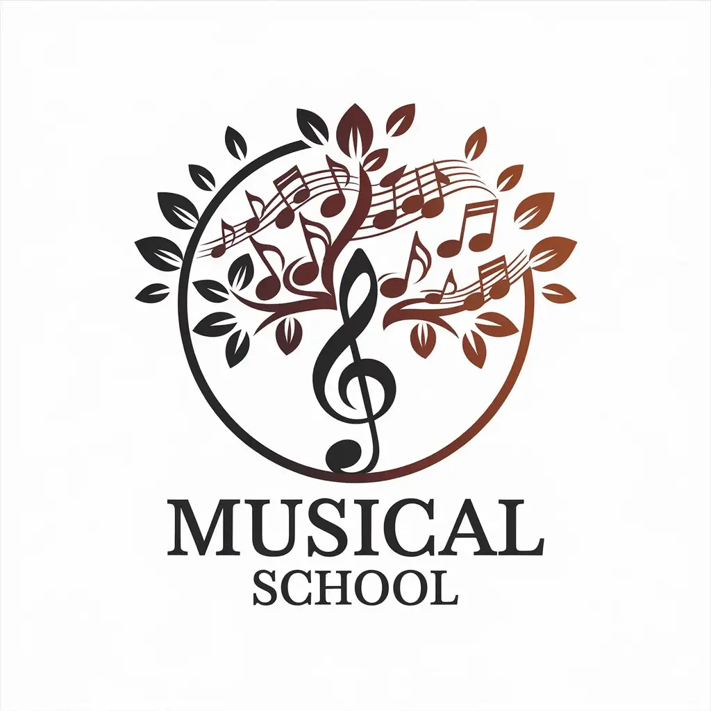 a vector logo design,with the text "musical school", main symbol:Round logo, tree leaves from notes , music,Moderate,clear background