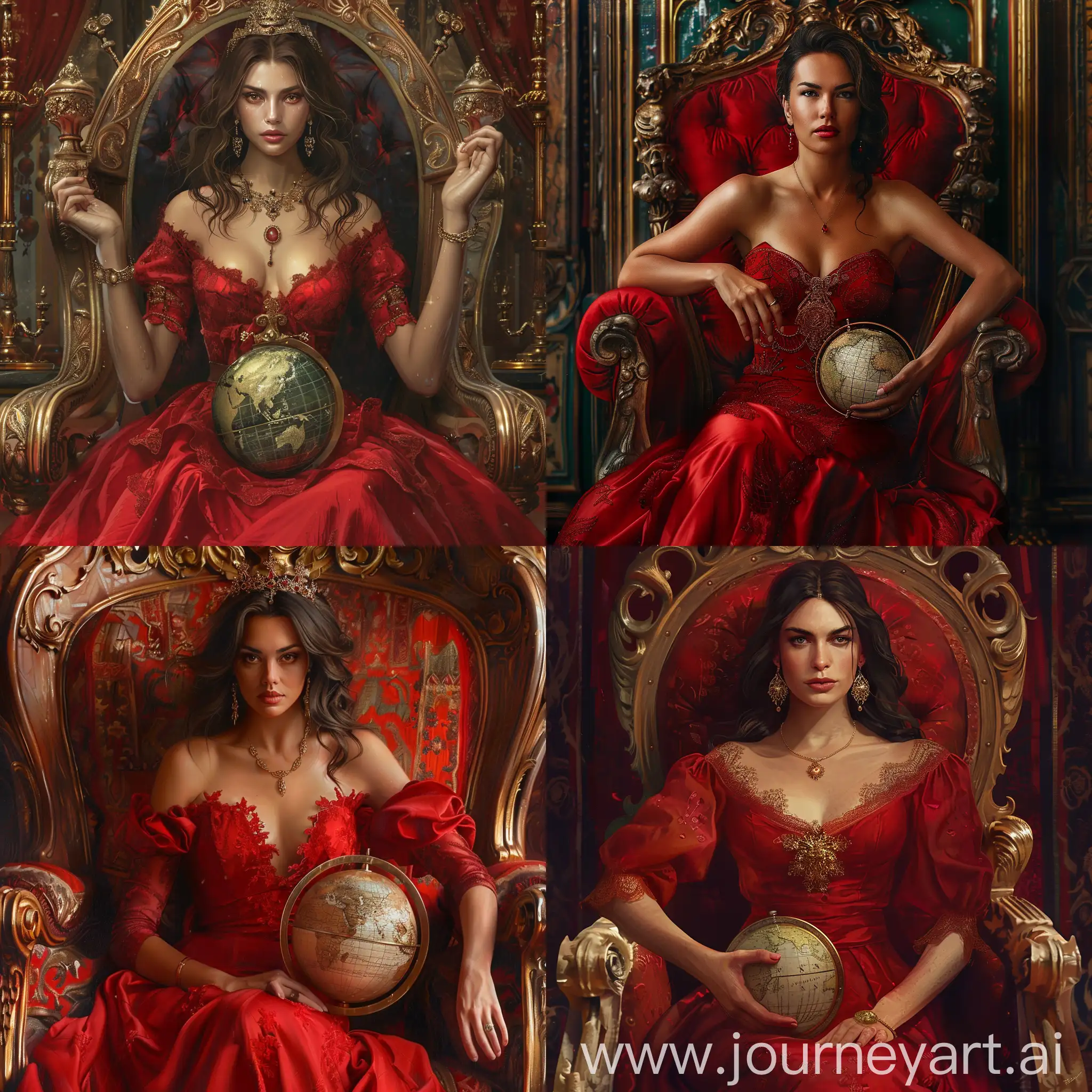 Stylish-Brunette-Empress-Holding-Globe-on-Throne