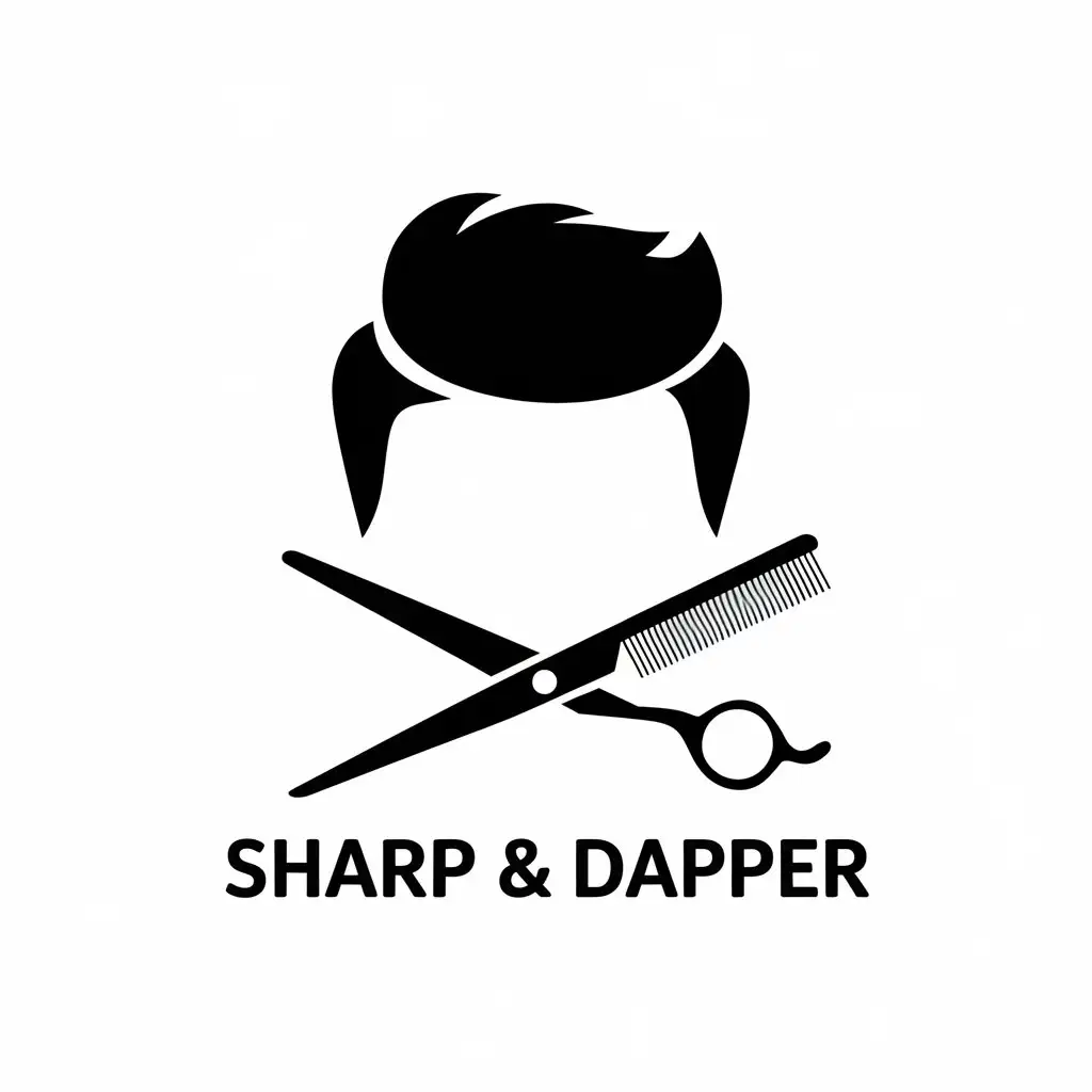 LOGO Design for Sharp Dapper Vector with Hair and Mens Scissors Symbol Clean and Modern Style