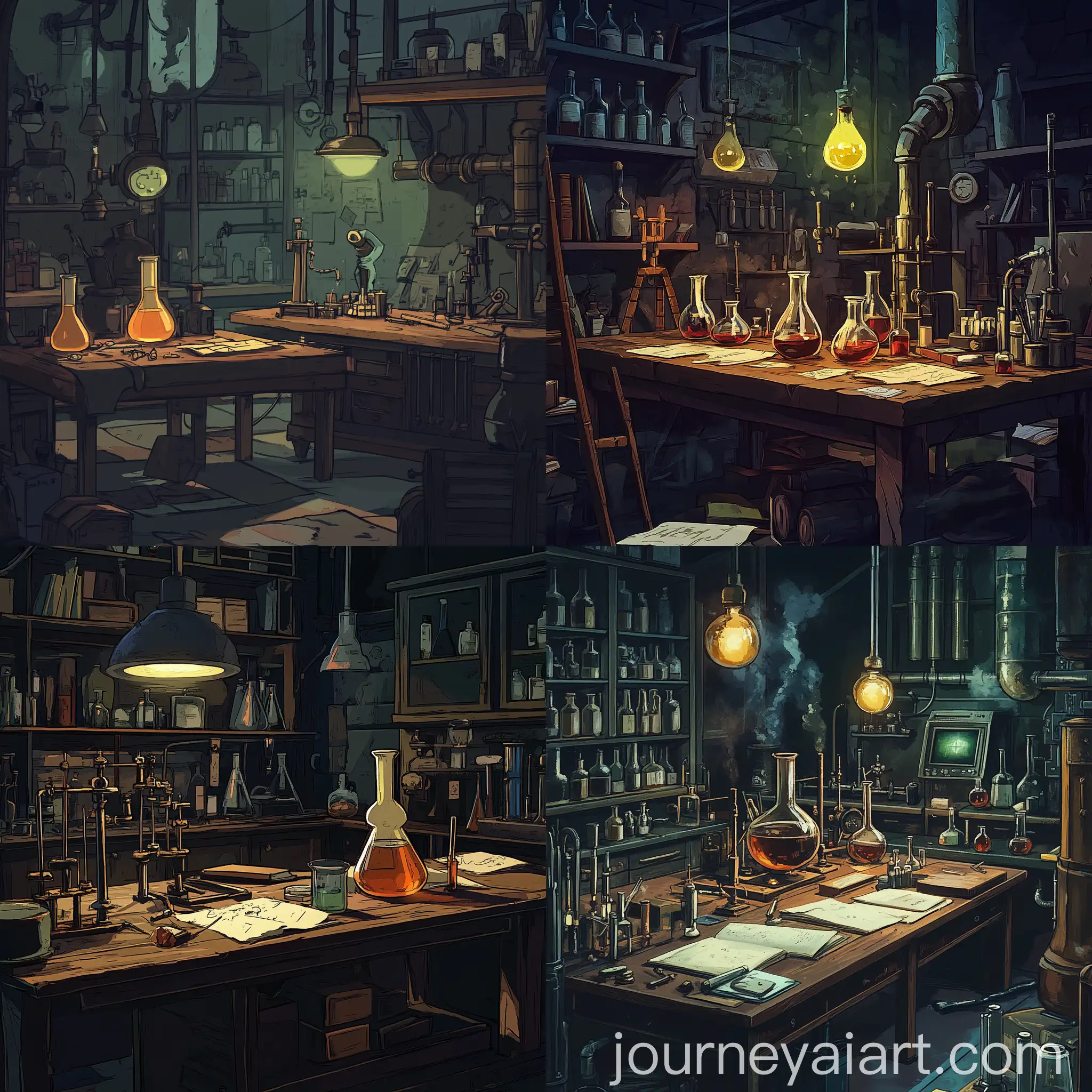 Vintage-Cartoon-Laboratory-with-OldFashioned-Scientific-Equipment