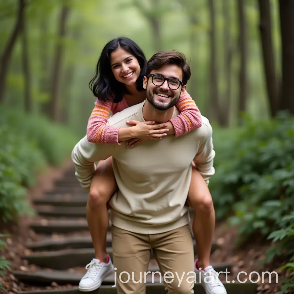 Happy-Couple-Piggyback-Ride-in-Forest