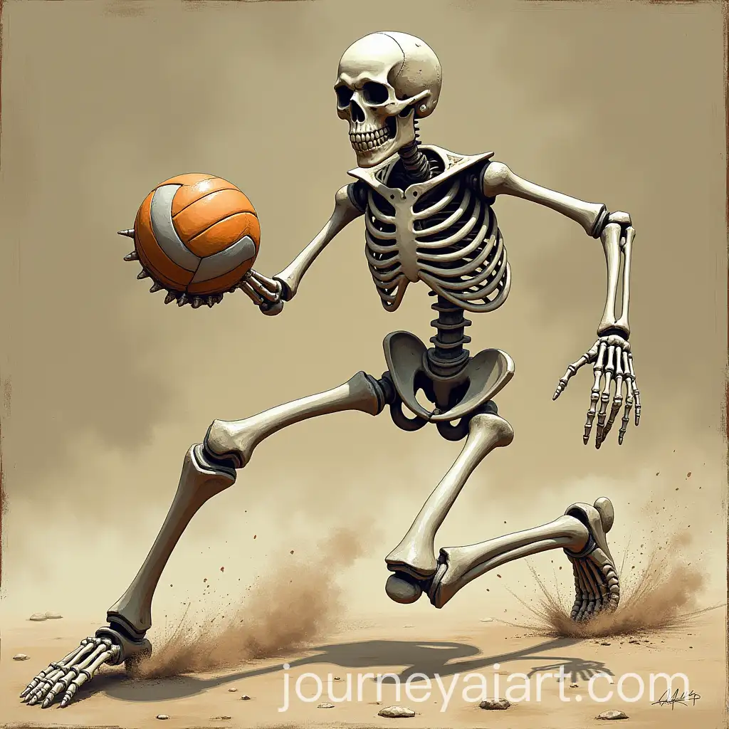 Skeletal-Athlete-Engaging-in-Volleyball-Match