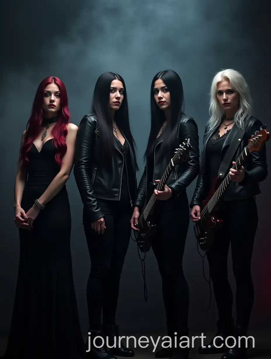 Gothic-Metal-Band-of-Four-Women-in-Dark-Atmospheric-Setting