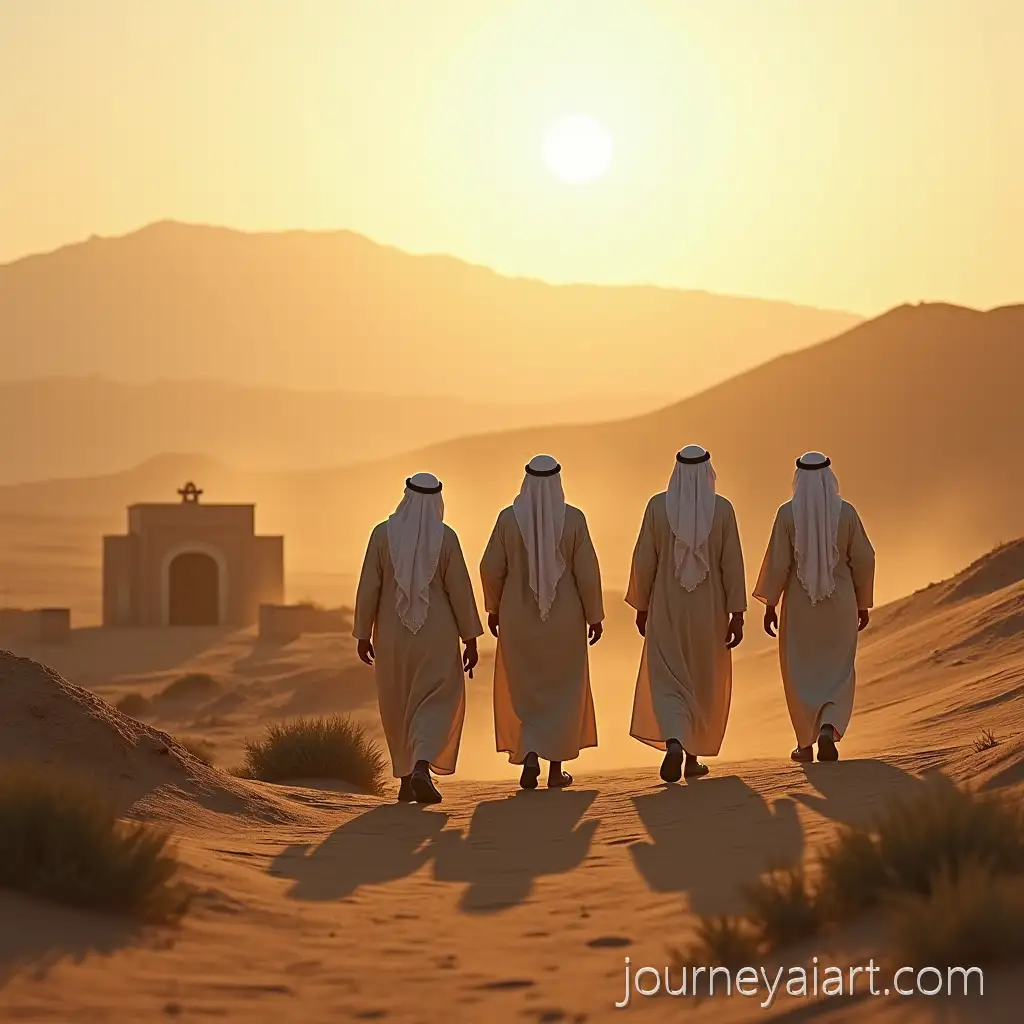 Prophet-and-Companions-Walking-Towards-Graveyard-Near-Madinah-at-Dawn