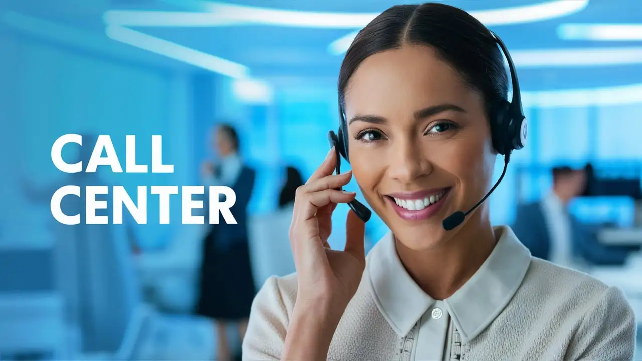 Friendly Call Center Agent with Headset in Modern Office Environment