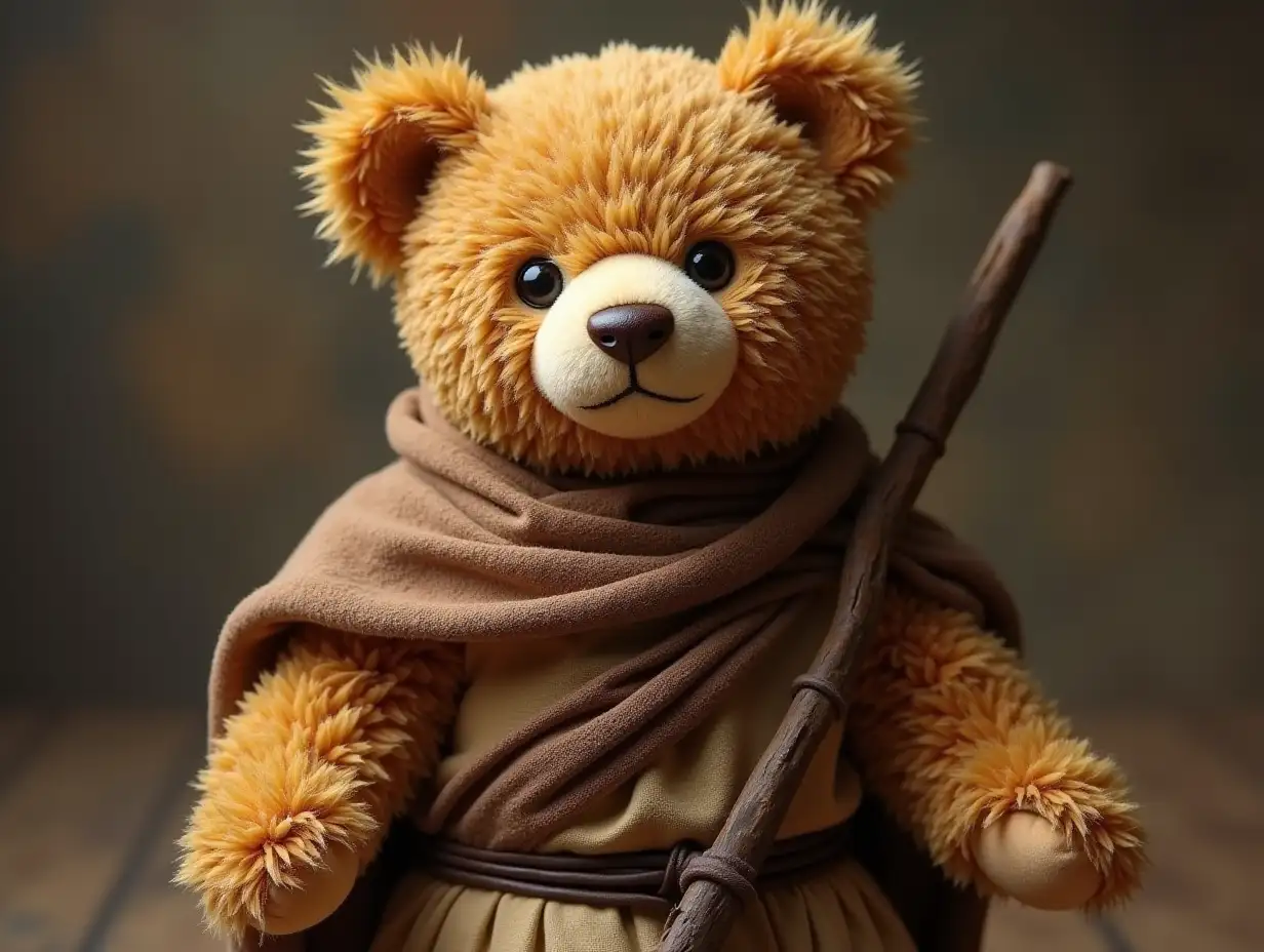 Create a digital photo of a teddy bear with Ancient One costume