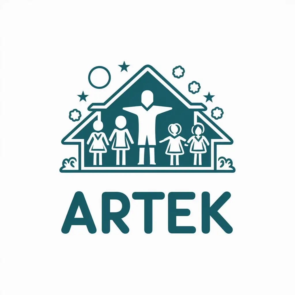 a vector logo design,with the text "Artek", main symbol:Children's camp with salute and children,Moderate,clear background