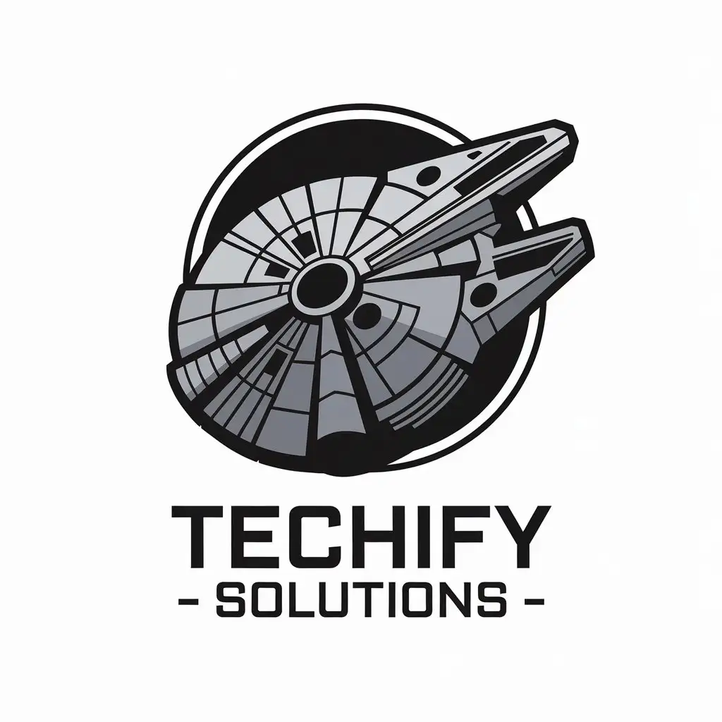 LOGO Design for Techify Solutions Millennium Falcon Symbol with Modern Tech Theme