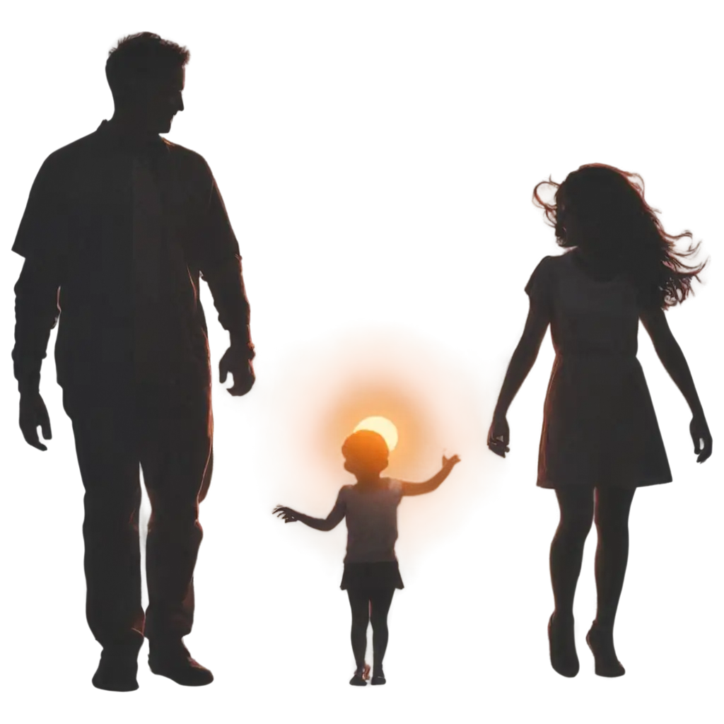 PNG-Image-of-Silhouette-Father-Mother-Son-and-Daughter-with-Sunset-Background