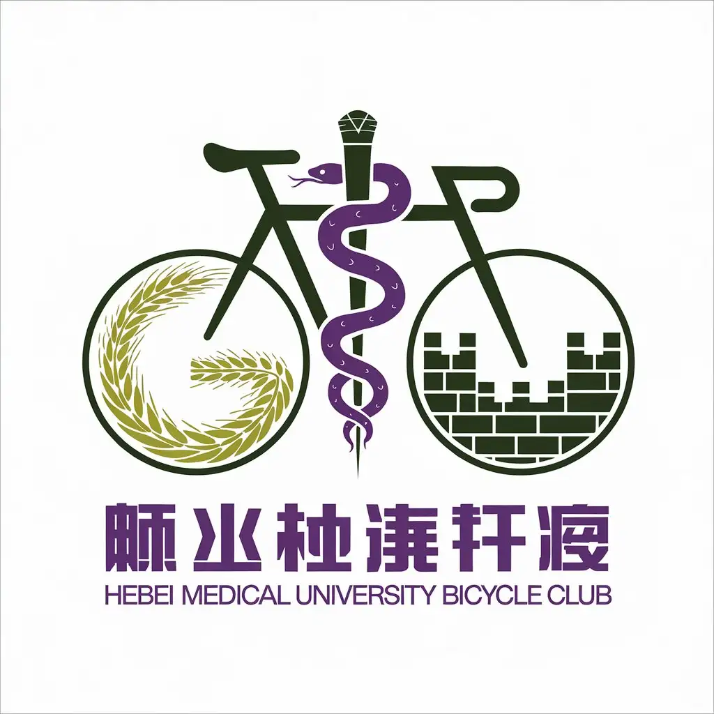 LOGO-Design-For-Hebei-Medical-University-Bicycle-Club-Green-Wheat-and-City-Walls-with-Snake-and-Staff-Theme