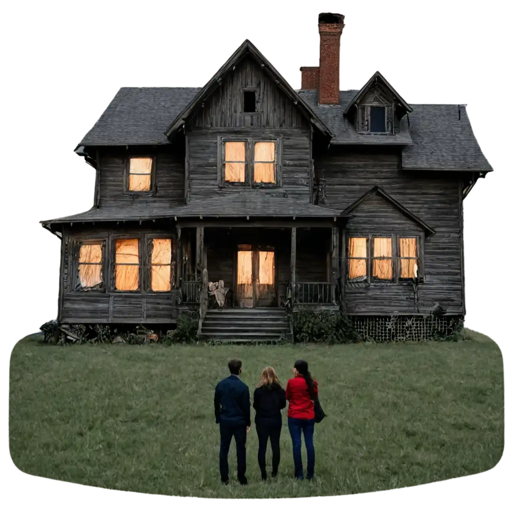 PNG-Image-of-People-Talking-at-Night-in-Front-of-an-Old-Scary-House