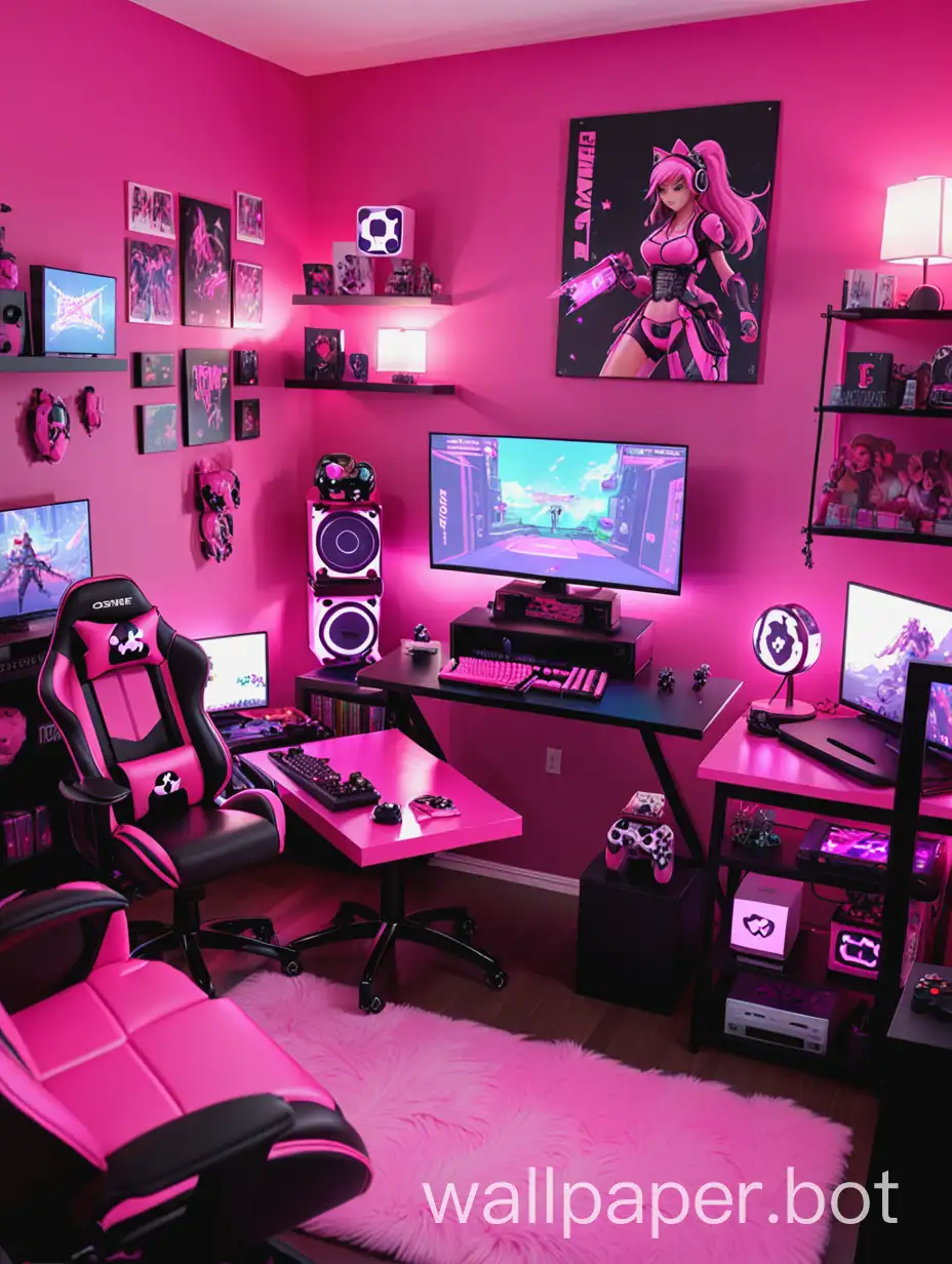 pink gamer girl room