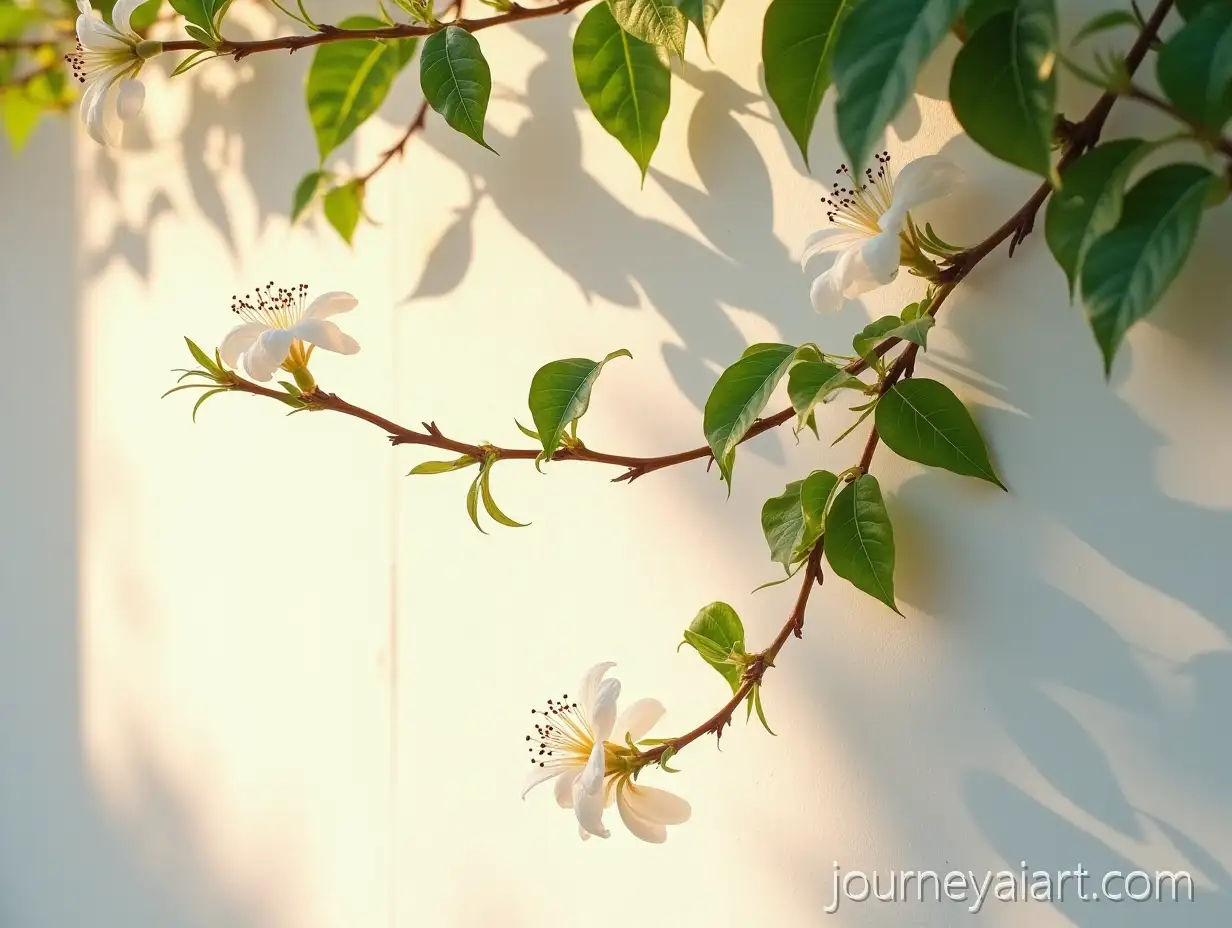 SunDappled-Jasmine-Vine-on-White-Stucco-Wall-in-GoldenHour-Light
