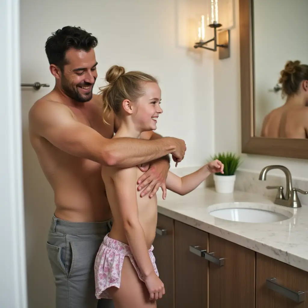 Father-Helping-Daughter-Change-Clothes-After-Bathing