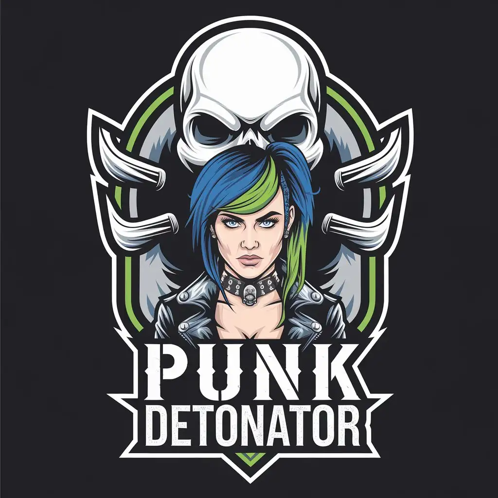 LOGO Design for Punk Detonator Skull Mask Girl Punk Cyberpunk Theme with Black and Clear Background