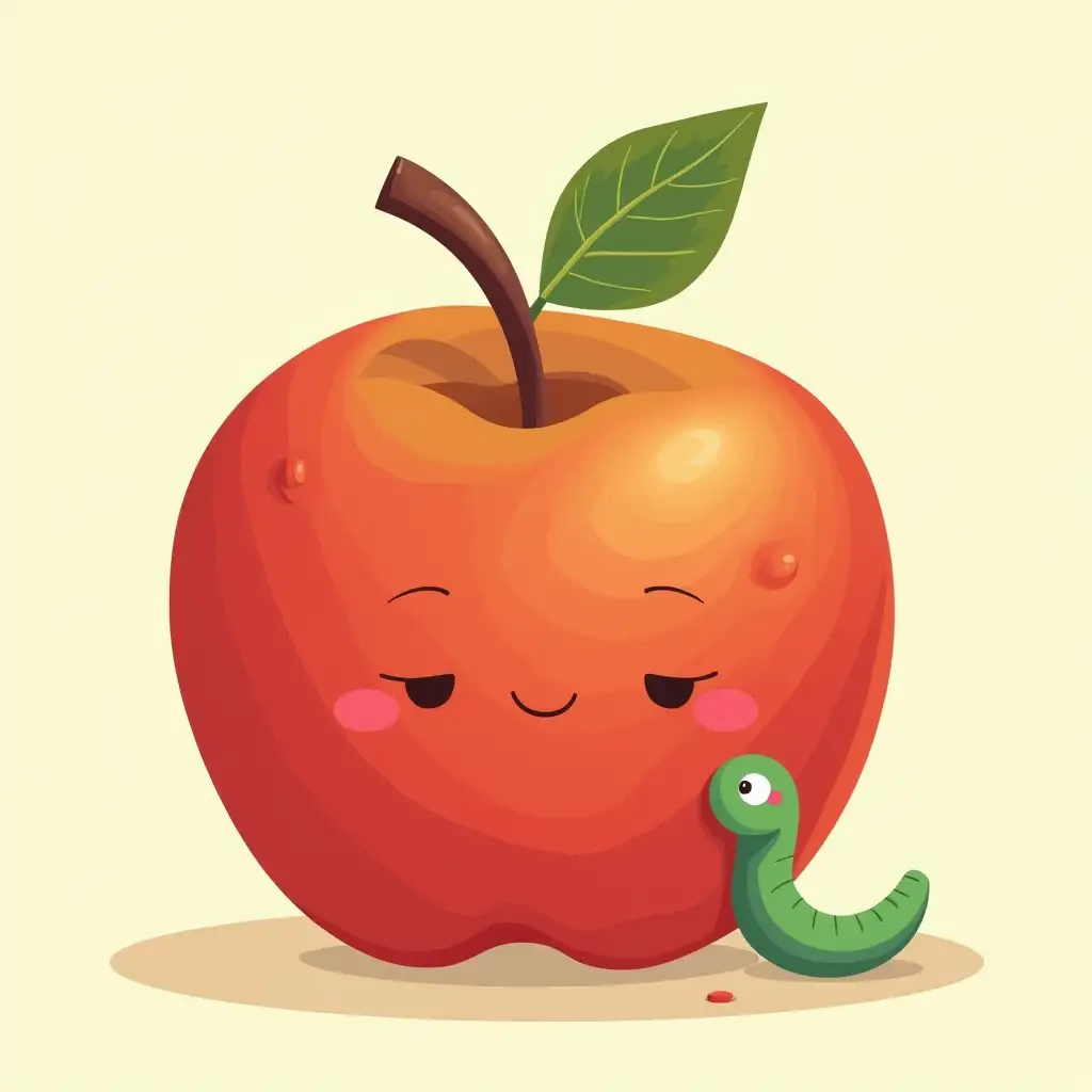 Cute-Illustration-of-an-Apple-with-a-Worm-Crawling-Out