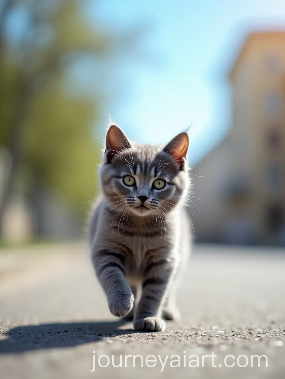 GrayPurple-British-Cat-Strolling-on-a-Sunny-Day-in-a-Beautiful-Street