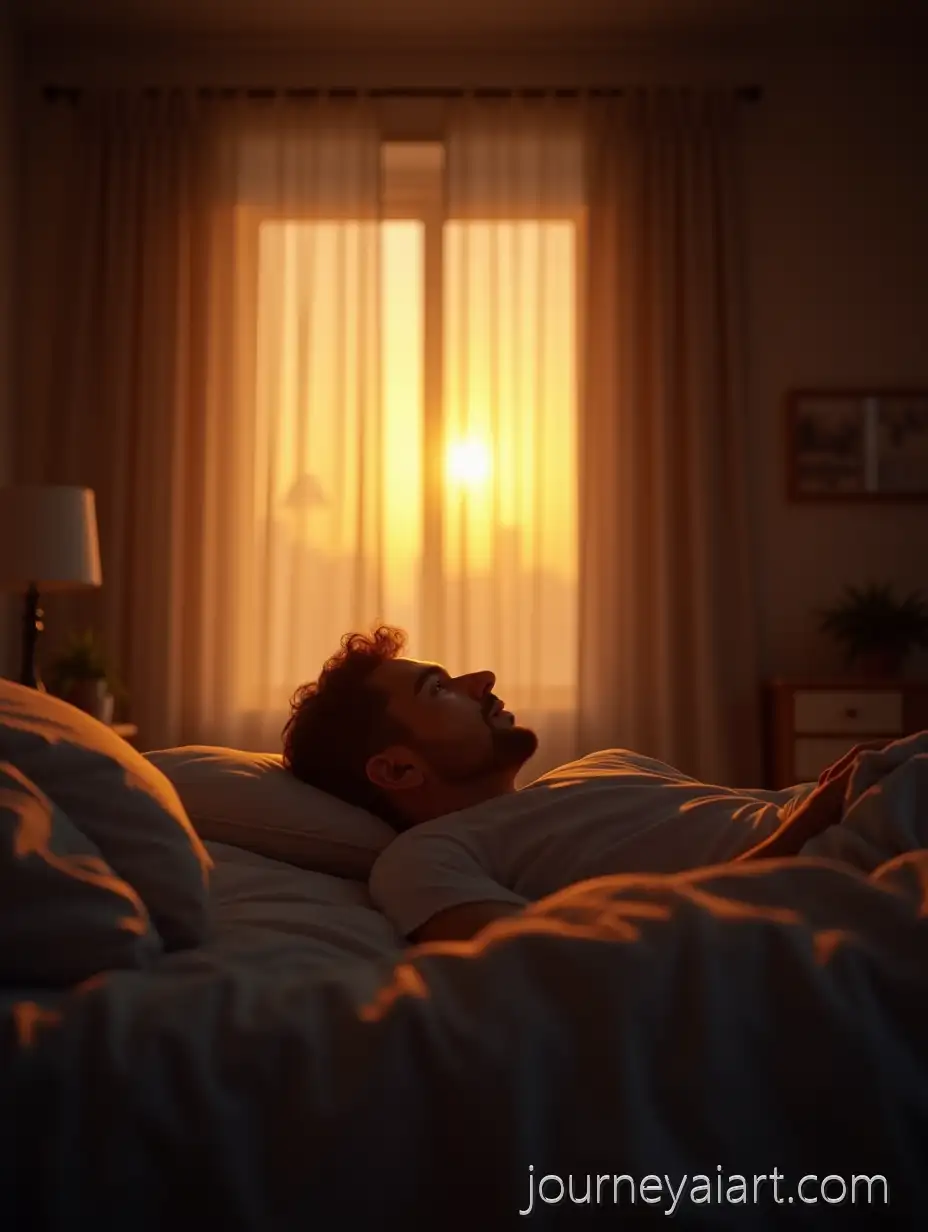 FirstPerson-View-of-a-Man-Waking-Up-in-Bed-atMan-Waking-Up-Sunrise-Sunrise-with-Soft-Lighting