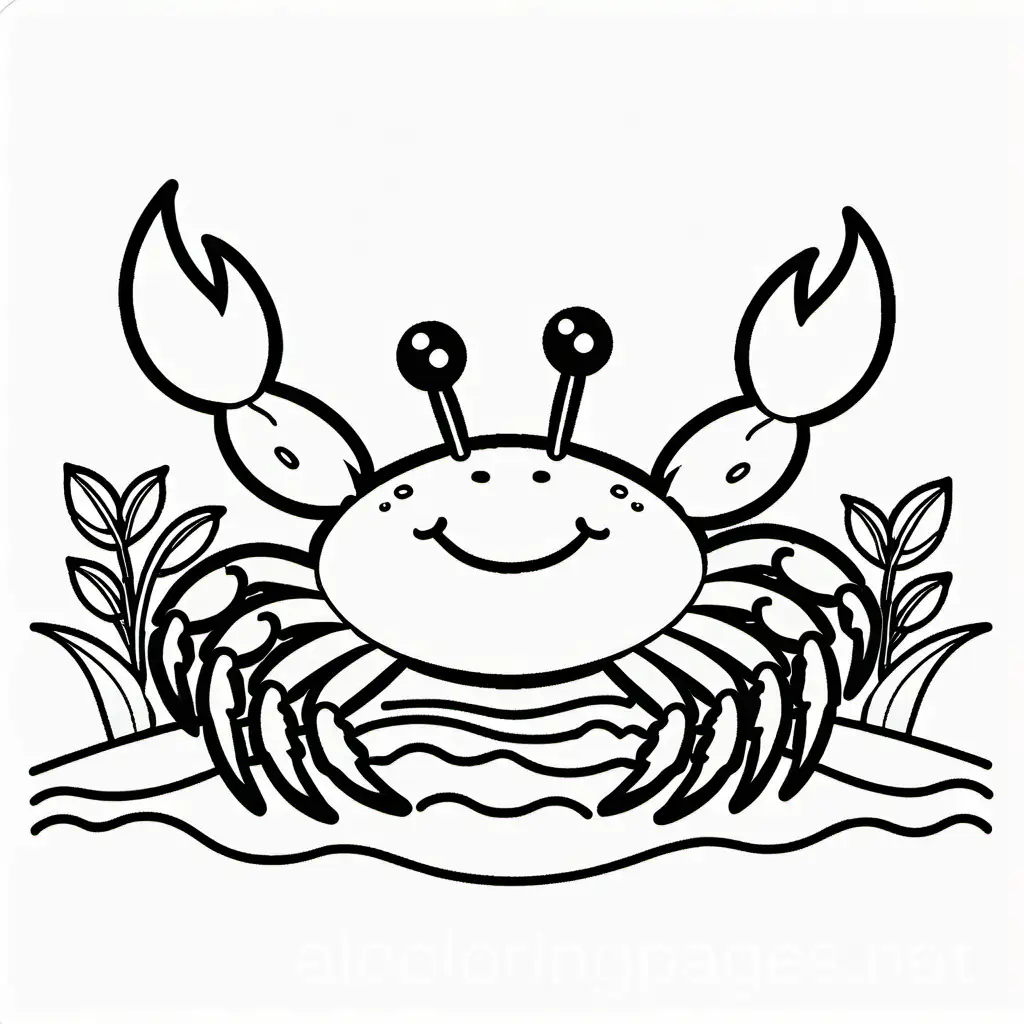 Coloring-Page-Happy-Crab-in-Simple-Line-Art-on-White-Background