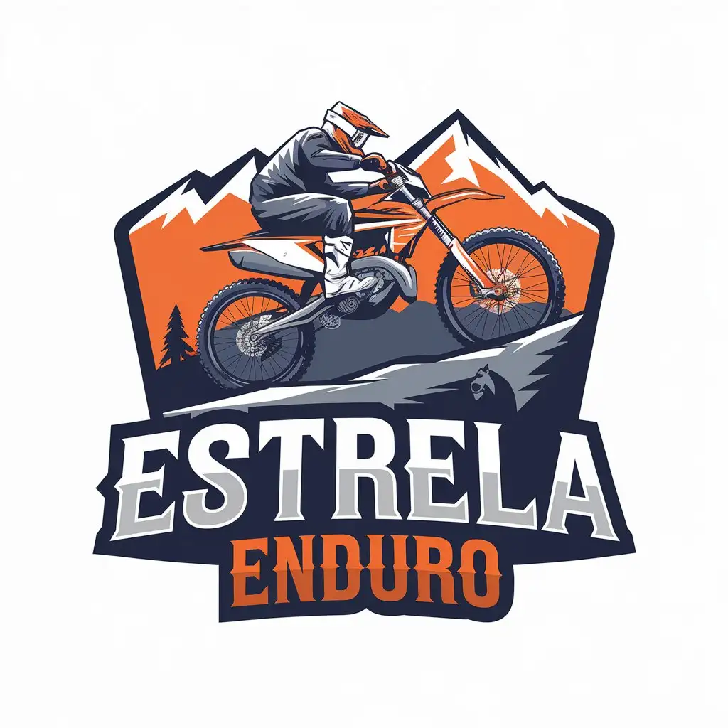 LOGO Design for Estrela Enduro Dirt Bikes Mountains and Portugal Theme with Bright KTM Orange