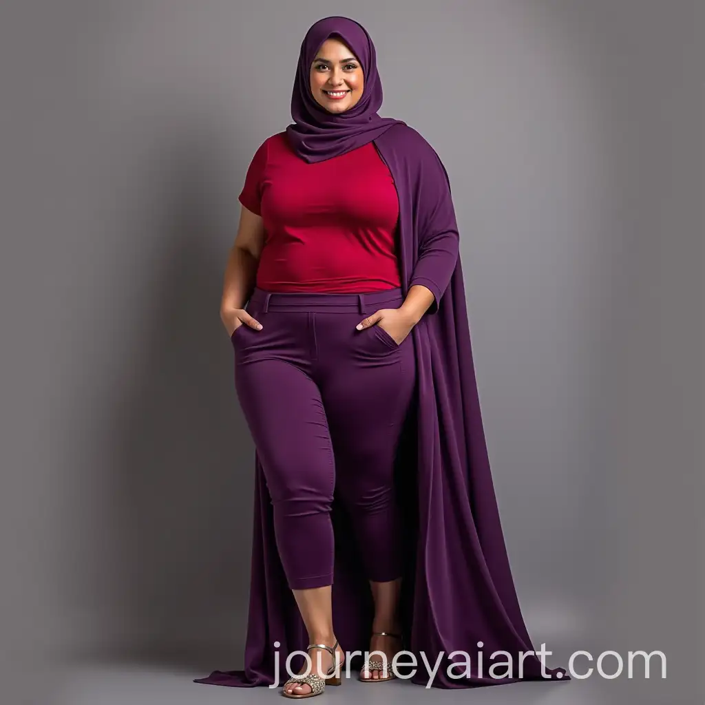 Portrait-of-FullFigured-Iraqi-Woman-in-Tight-Purple-Abaya-and-Red-TShirt
