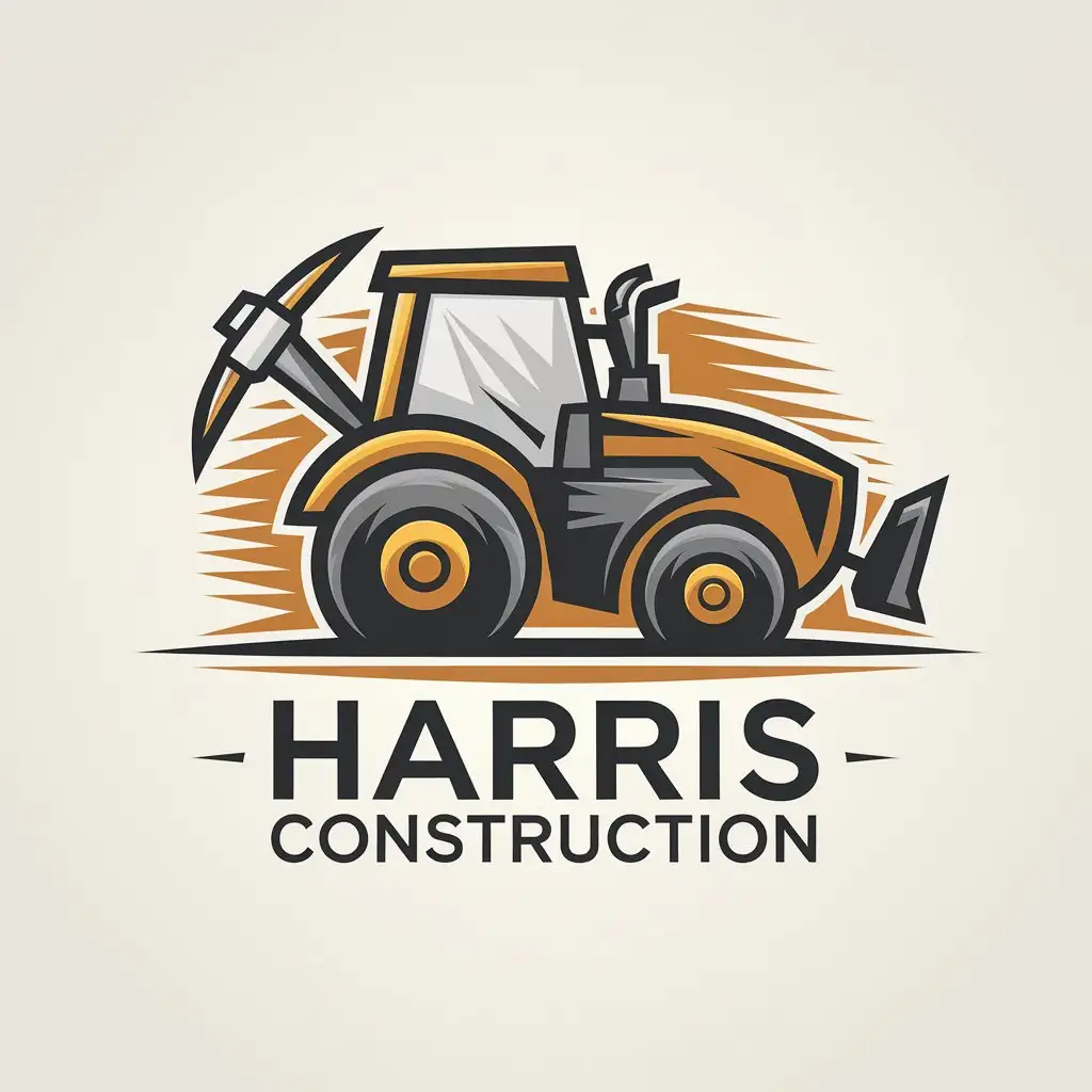 LOGO Design for Harris Construction Minimalist Black White and Yellow with Excavation and Demolition Symbol