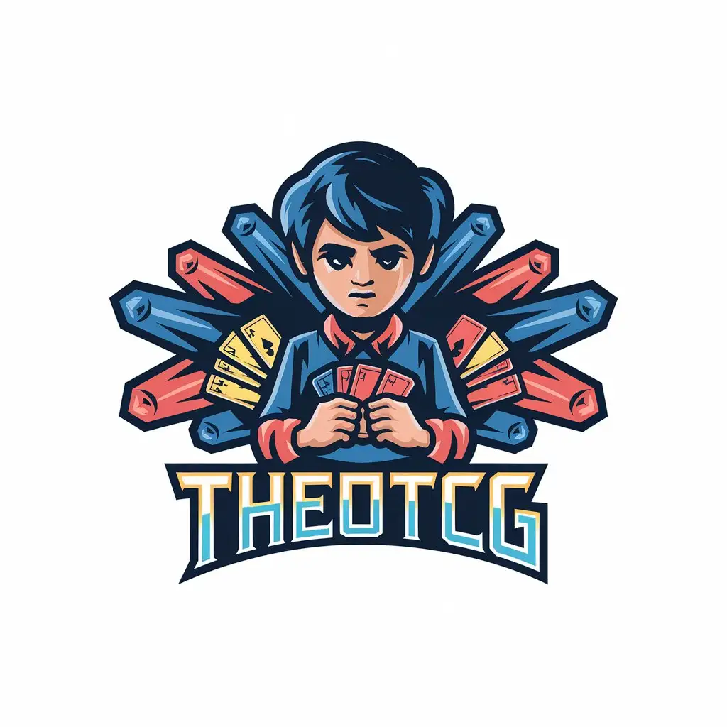 LOGO Design for TheoTCG Vector Style with Young Boy Holding Cards Symbol