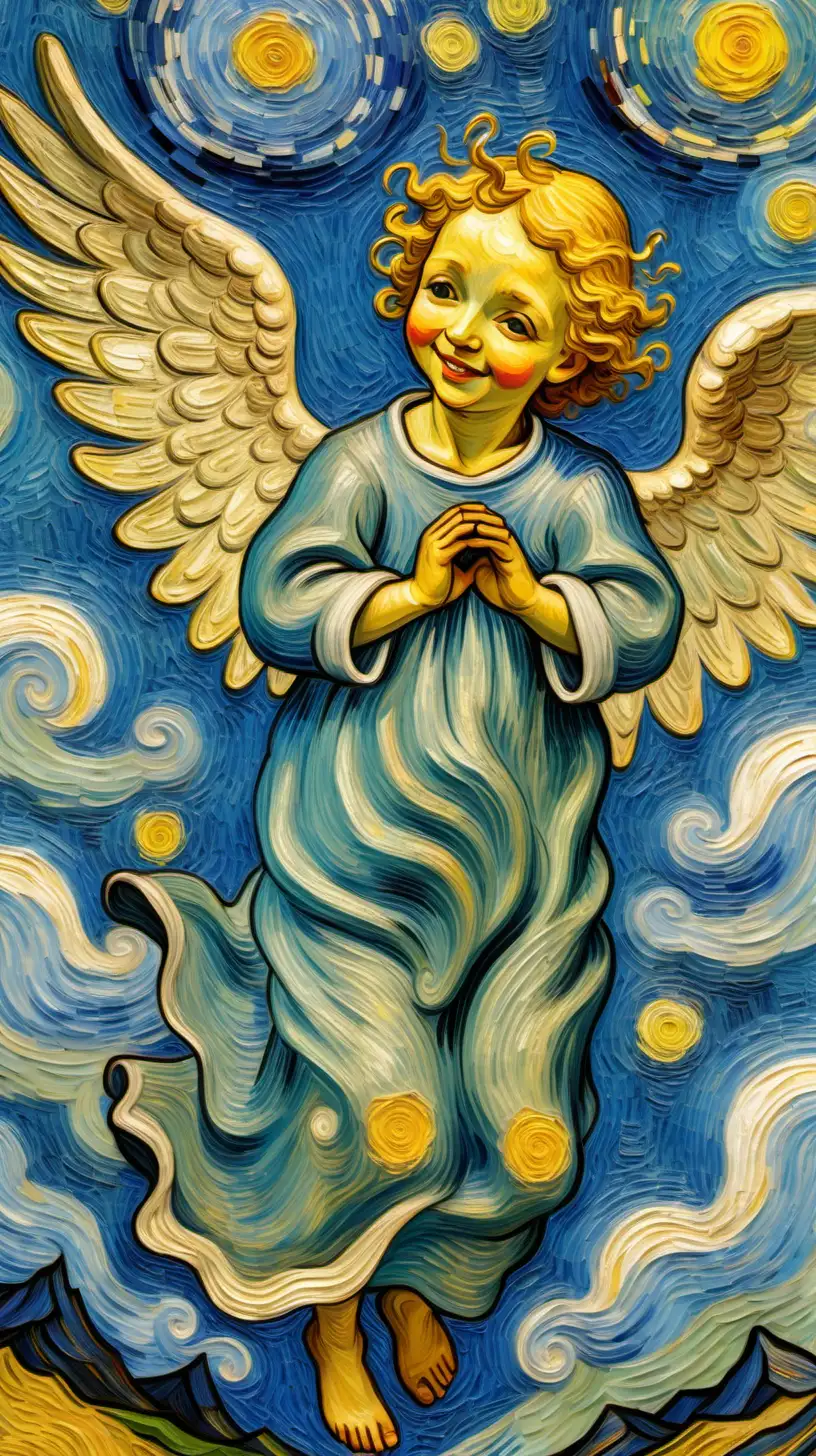 Joyful Angel in Van Gogh Style Painting