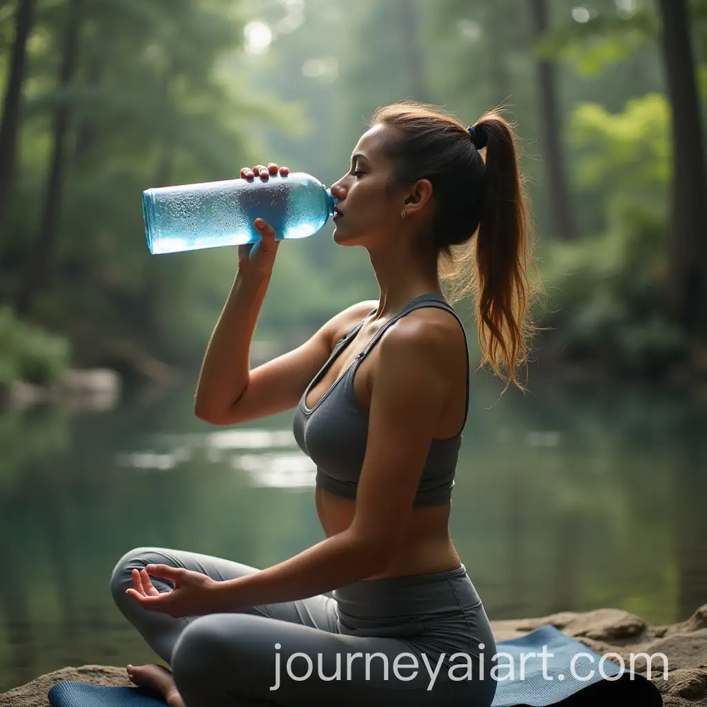 Woman-Drinking-Blue-Pine-Water-After-Yoga