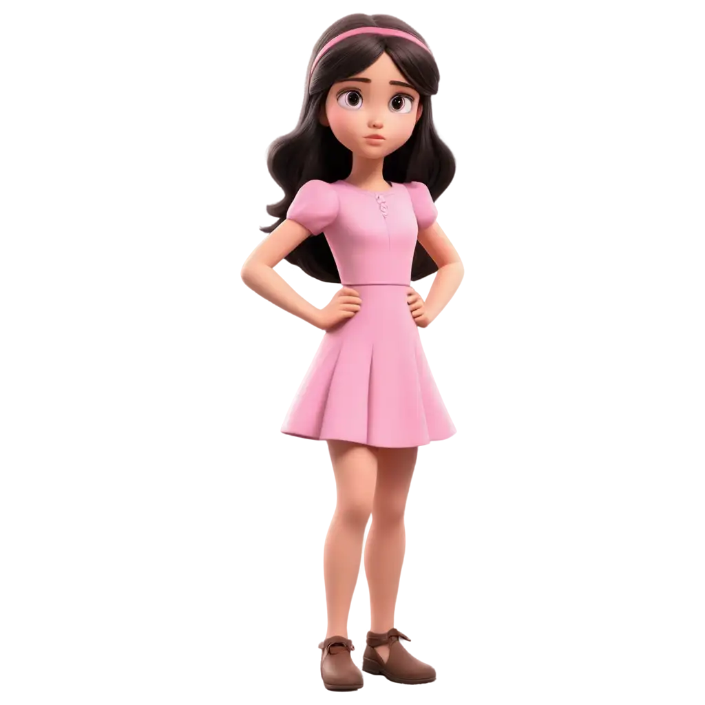 Animated-PNG-of-a-Suspicious-9YearOld-Girl-with-Dark-Hair-in-Pink-Dress-Ideal-for-Creative-Projects