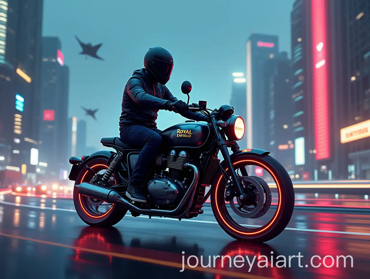 Futuristic-Royal-Enfield-Motorcycle-in-Neon-Cityscape
