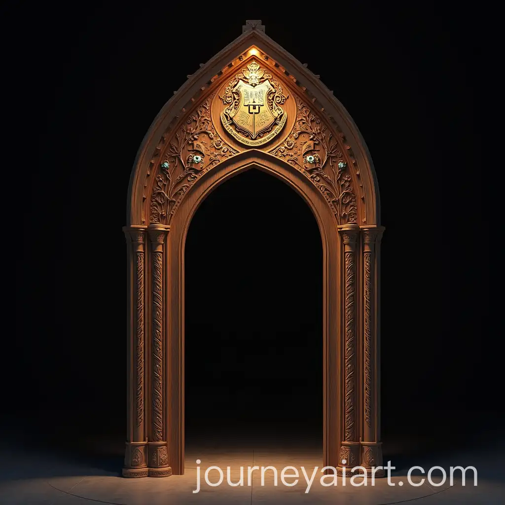 Magical-Hogwarts-Wooden-Archway-with-Enchanted-Carvings-and-Glowing-Symbols