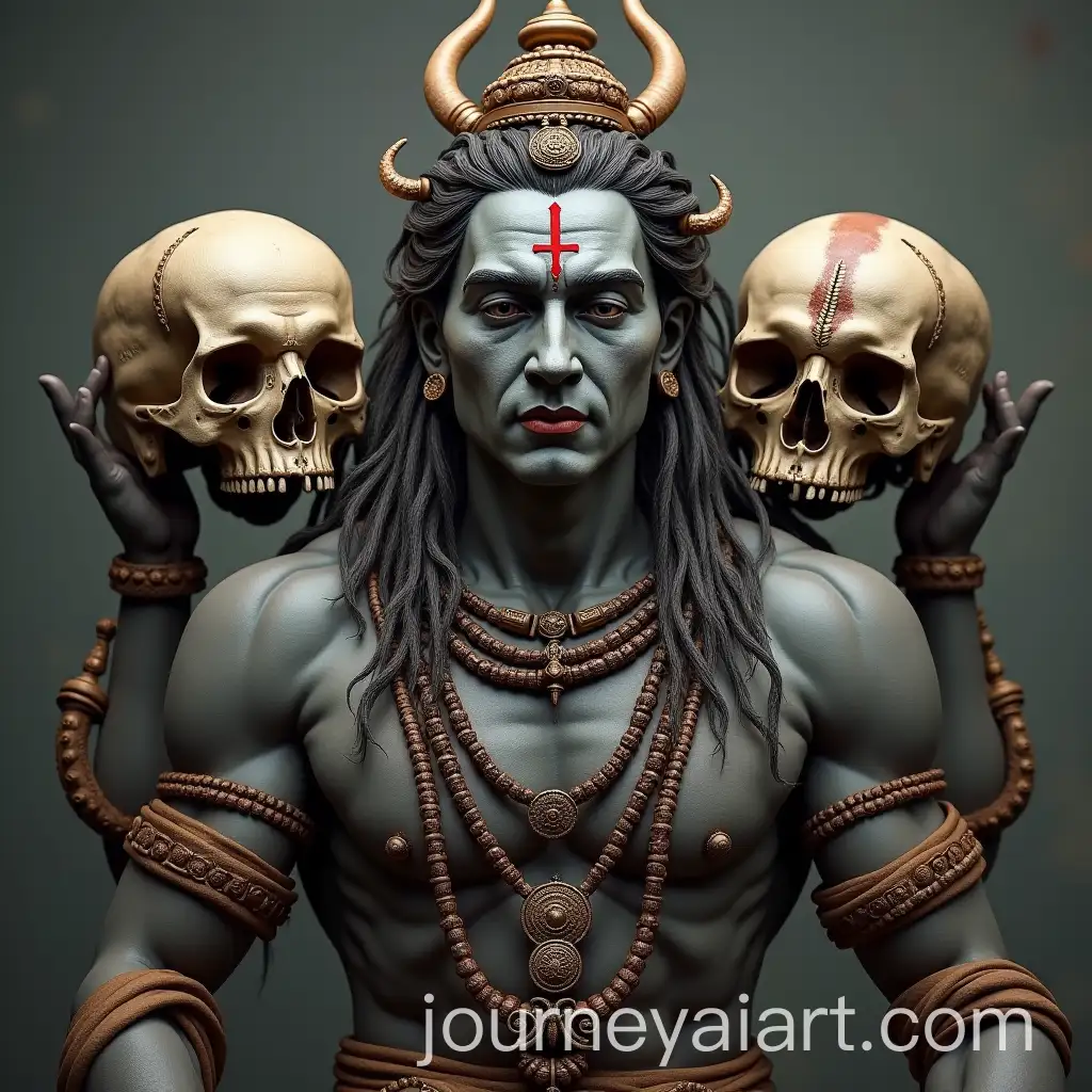 Lord-Shiva-Holding-Three-Heads-with-Skulls-Necklace