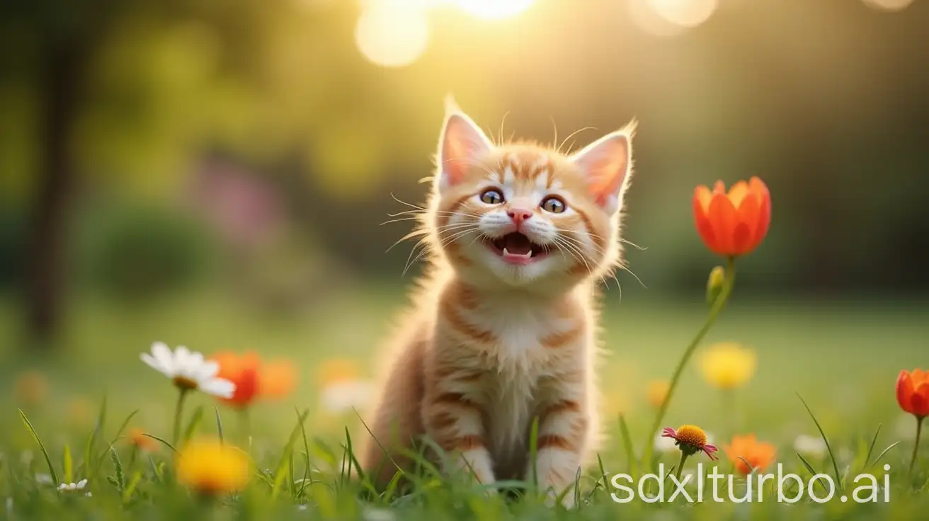 Happy-Small-Cat-in-a-Tranquil-Garden-Setting