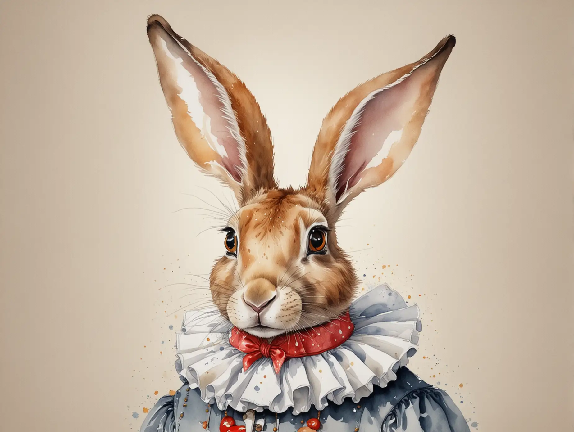 Detailed-Watercolor-of-a-Hare-in-a-Pierrot-Collar-with-Long-Ears