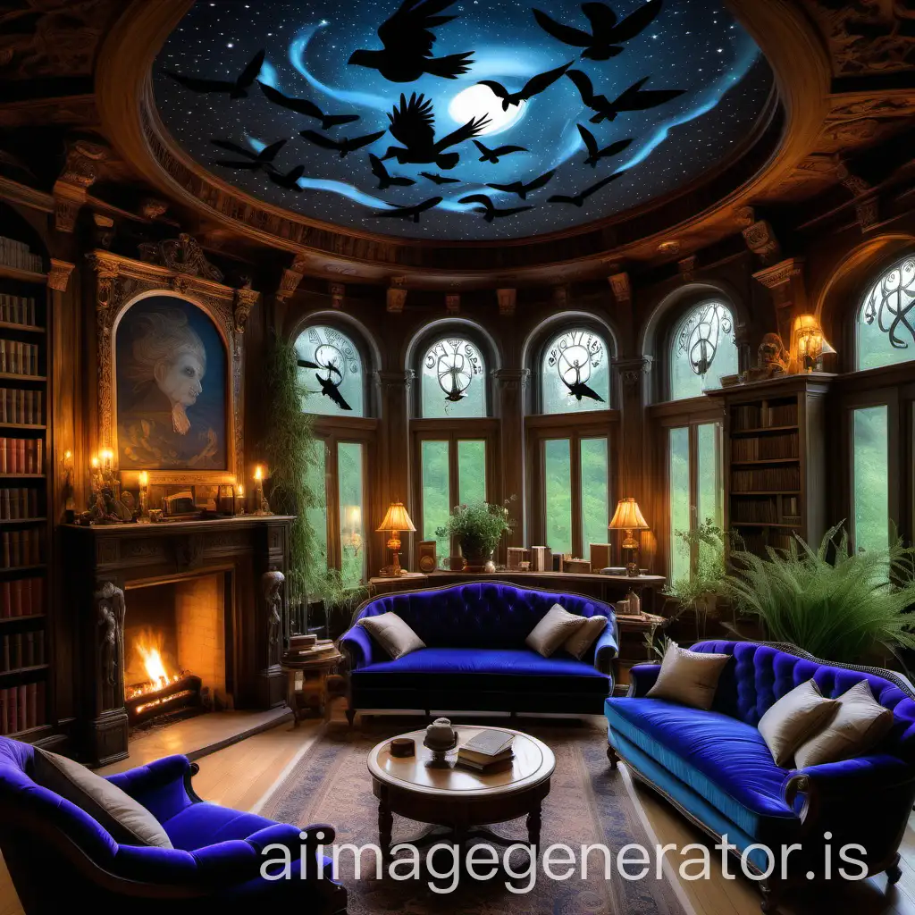 Cozy-Living-Room-in-a-Magical-Academy-with-Fireplace-and-Starry-Ceiling