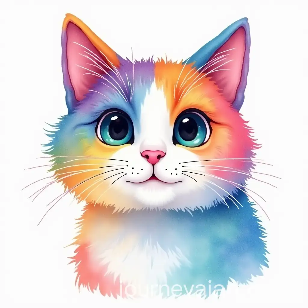 Watercolor-Painting-of-a-Cat-with-a-RainbowColored-Face