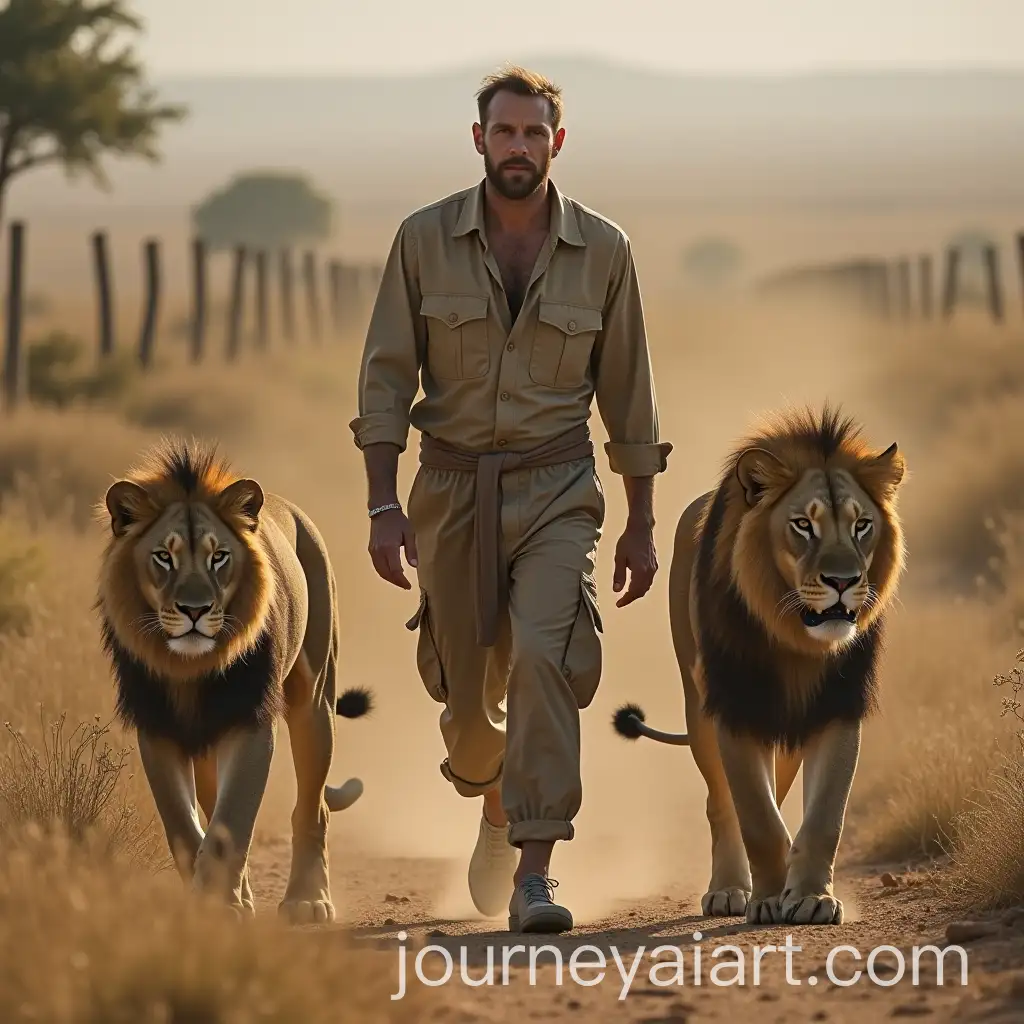Man-Walking-Forward-with-Lions-in-Step-AI-Image-Prompt