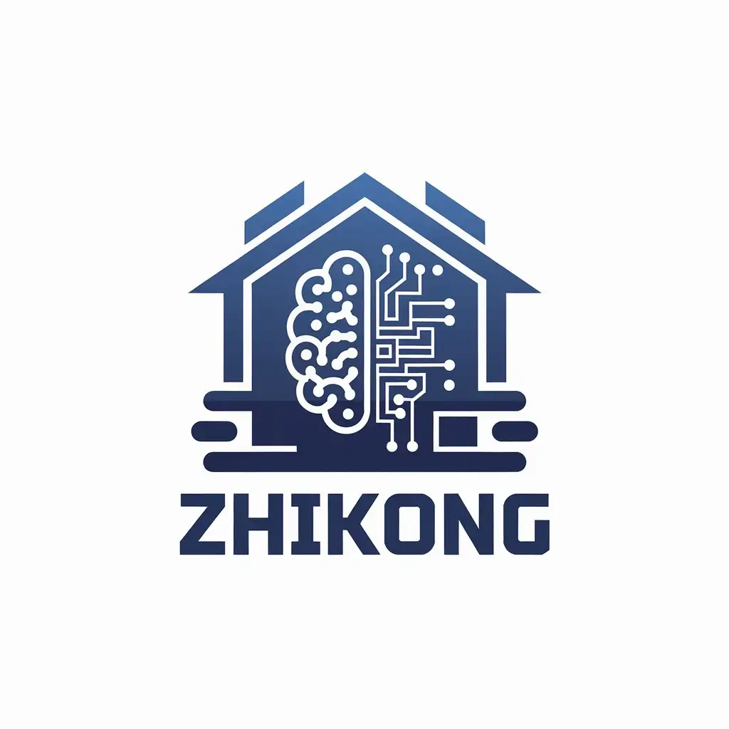 LOGO Design for ZHIKONG Modern Technology and Intelligence with House Symbolism on Clear Background