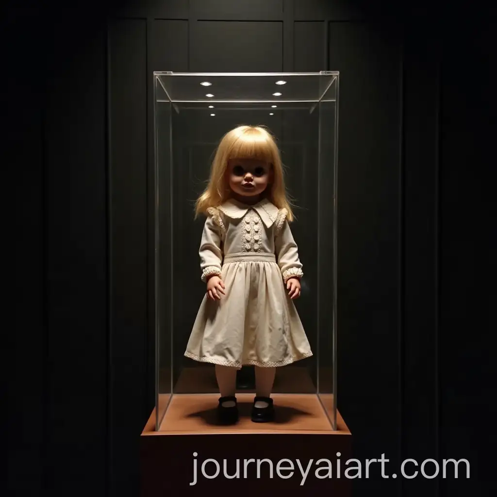 Real-AnnabelleAI-Art-Prompt-Expansion-Doll-Displayed-in-Glass-Case-at-Creepy-Museum-with-Dim-Lighting
