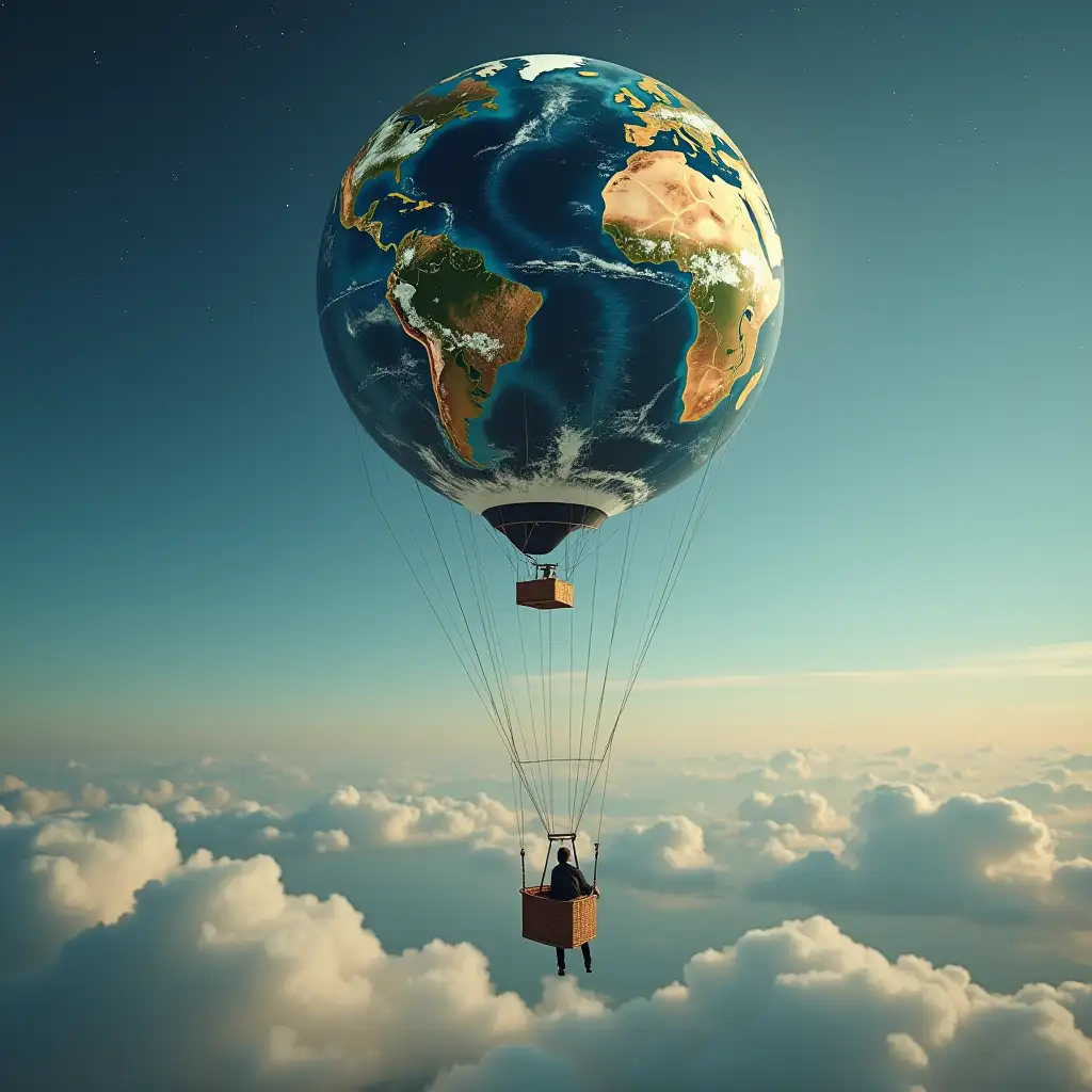 Person-Hanging-from-a-BalloonShaped-Planet-Earth