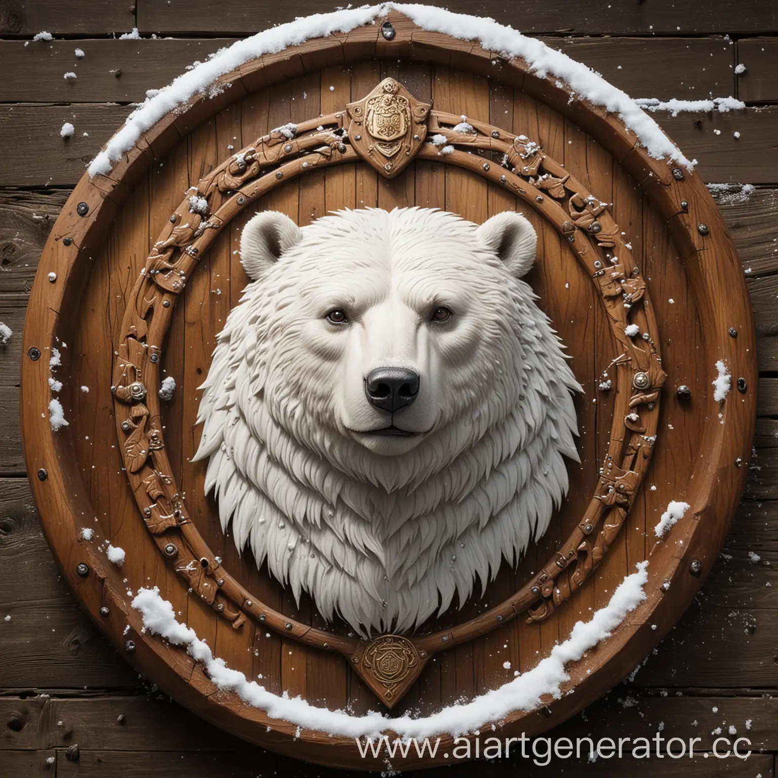 Wooden-Shield-with-White-Bear-and-Snow