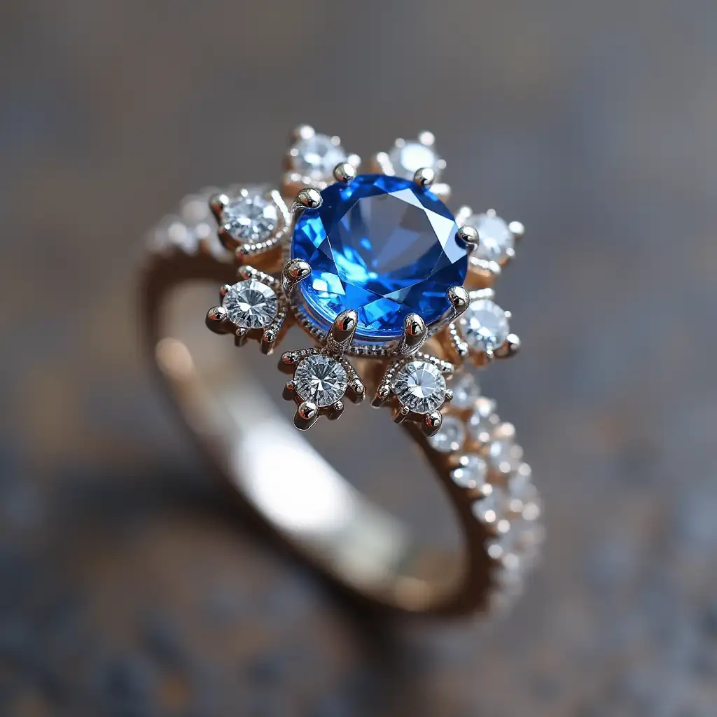 a snowflake-shaped blue sapphire ring, fashion minimalist style