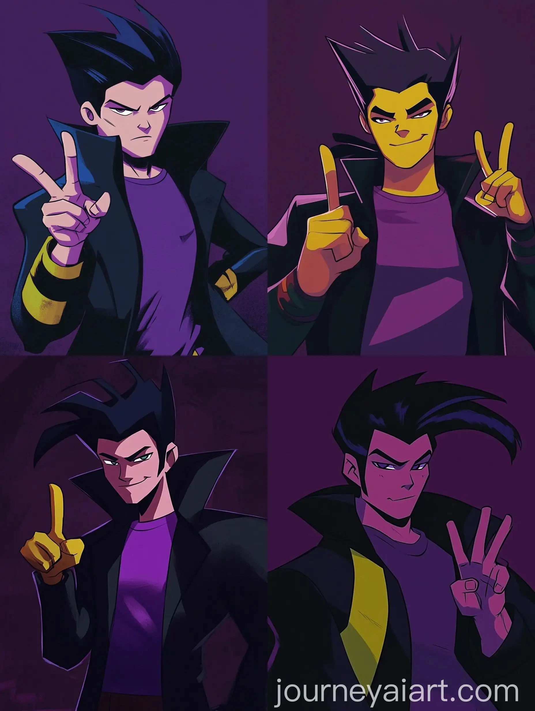 Cool-Teenager-in-Purple-Tshirt-and-Black-Coat-with-Gesturing-Hands