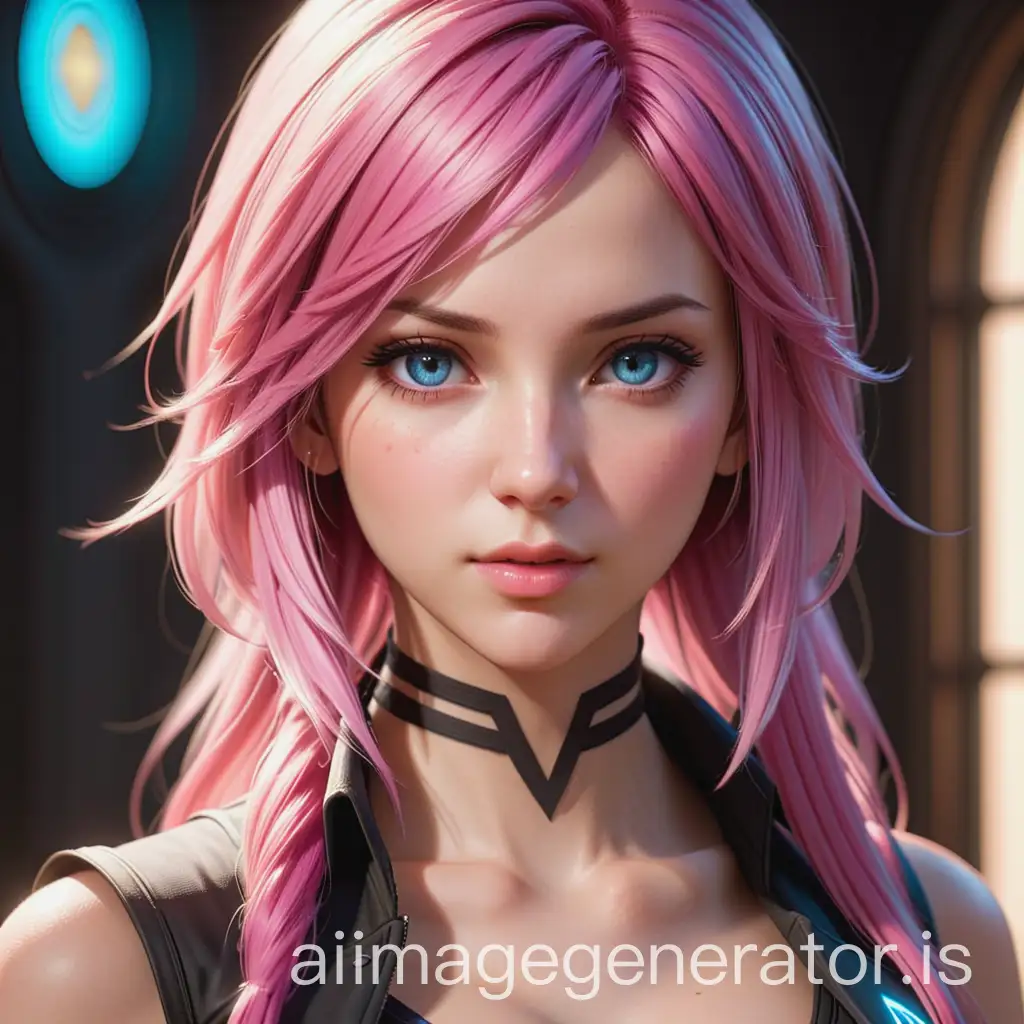 a portrait of a beautiful female that looks like Éclair Farron cosplaying Rinoa Heartily with pink hair , illustrated in the style of Final Fantasy and Artgerm, head and shoulders portrait, 8k resolution concept art portrait by Greg Rutkowski, Artgerm, WLOP, Alphonse Mucha dynamic lighting hyperdetailed intricately detailed Splash art trending on Artstation triadic colors Unreal Engine 5 volumetric lighting