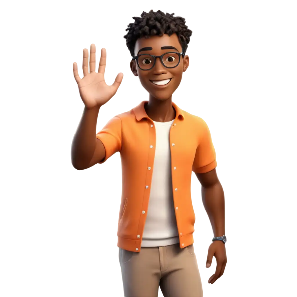 HighQuality-PNG-Image-of-3D-Black-Youth-Male-Avatar-Waving-with-Glasses