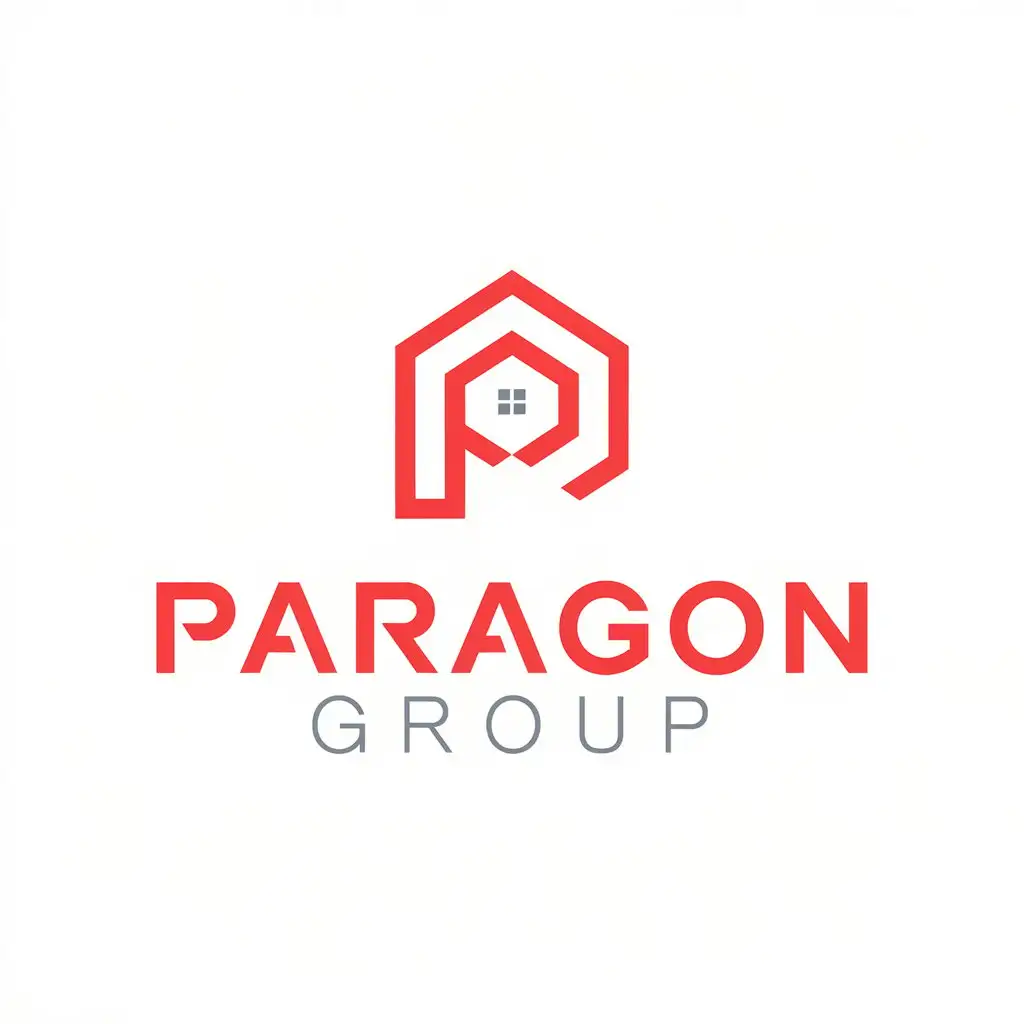 Logo Design for Paragon Group Geometric P House in Red Hexagon