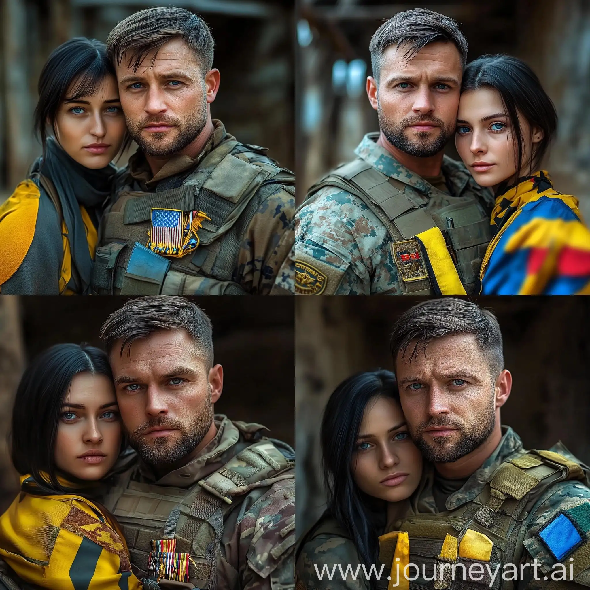 American-Special-Forces-Soldier-Embracing-Crimean-Tatar-Partisan-Woman-in-Traditional-Ukrainian-Dress