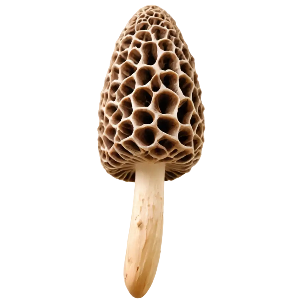 HighQuality-PNG-Image-of-Morel-Mushroom-with-Stem-Unique-Mushroom-Photography